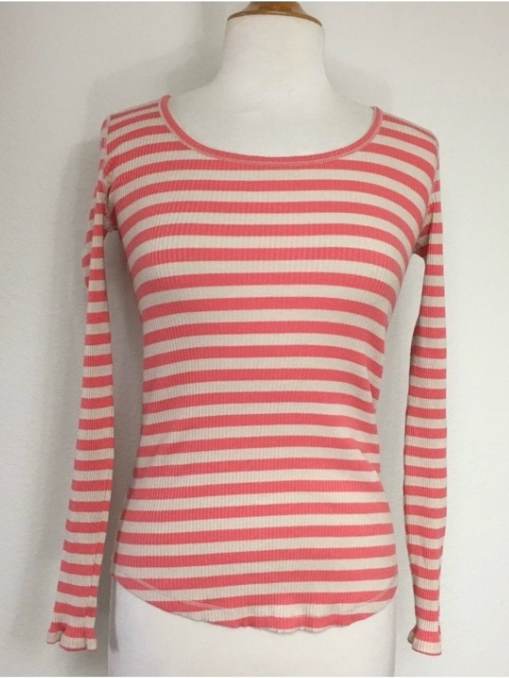Anthropologie Pilcro Womens Salmon Cream Ribbed Thermal Long Sleeve Top Size M